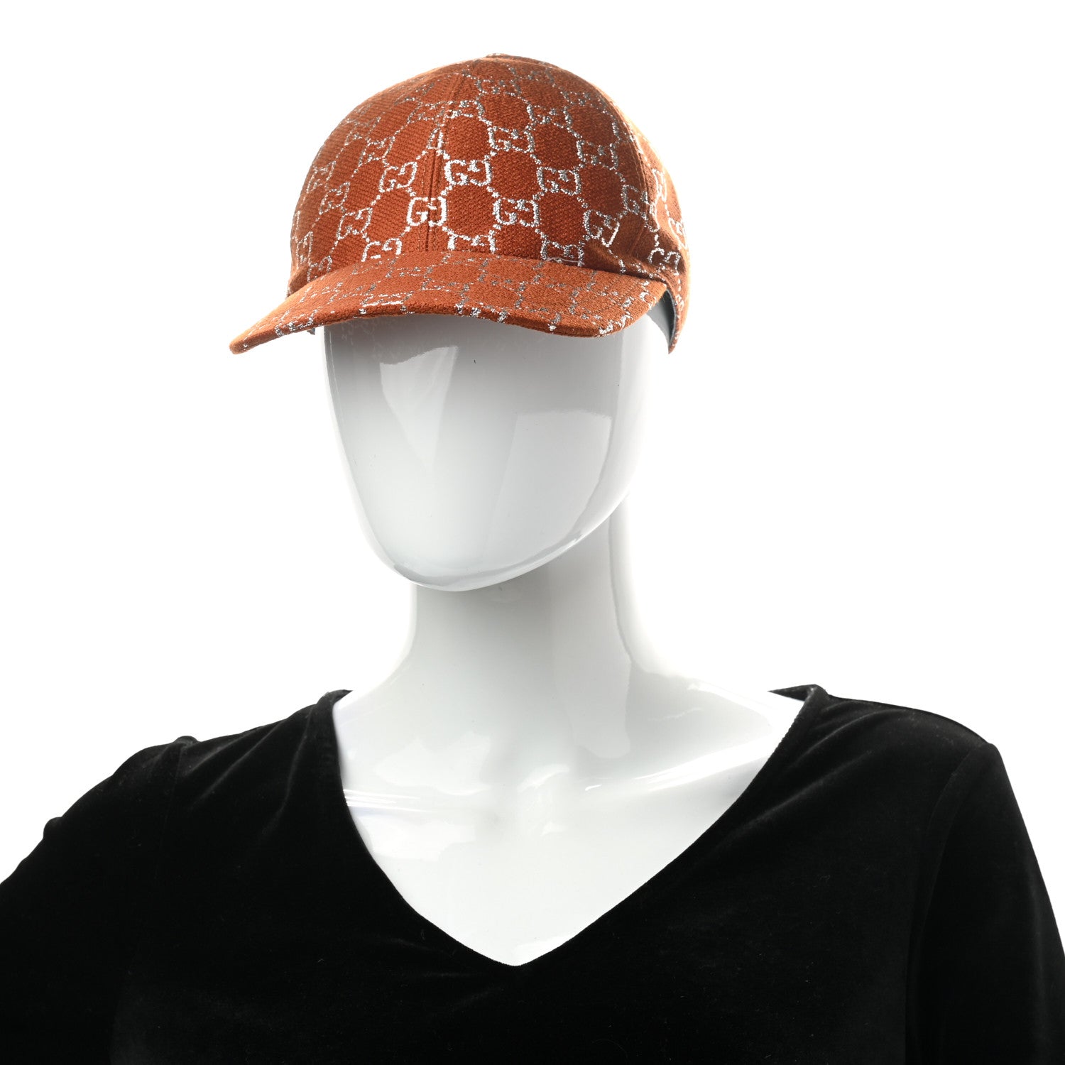 Gucci Canvas Lame GG Monogram Rush Baseball Hat M Burnt Orange Silver 2 of 10