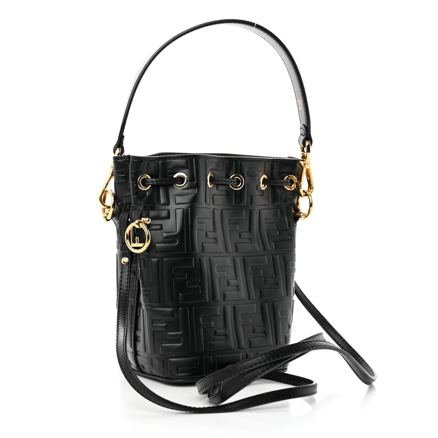 Vitello Liberty F is Fendi FF 1974 Embossed Mini Mon Tresor Bucket Bag Black