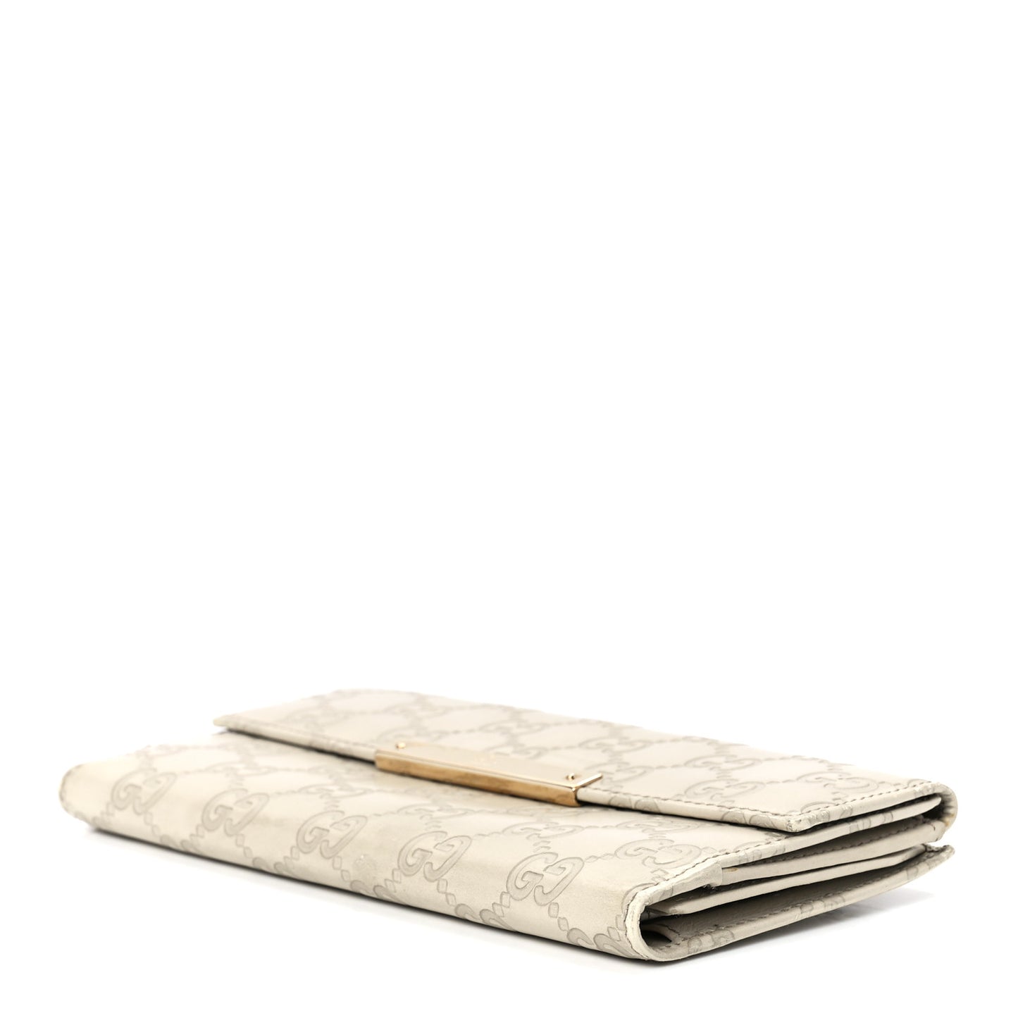 Guccissima Margaux Calfskin Metal Bar Continental Flap Wallet Mystic White