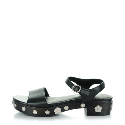 Chanel Calfskin Camellia Platform Sandals 38 Black 1 of 7