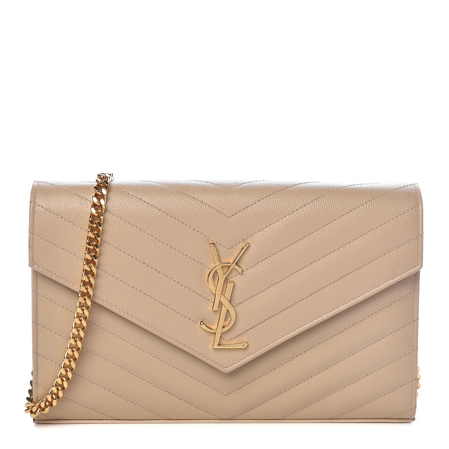 Saint Laurent Grain De Poudre Matelasse Chevron Monogram Chain Wallet Nude Powder 1 of 11