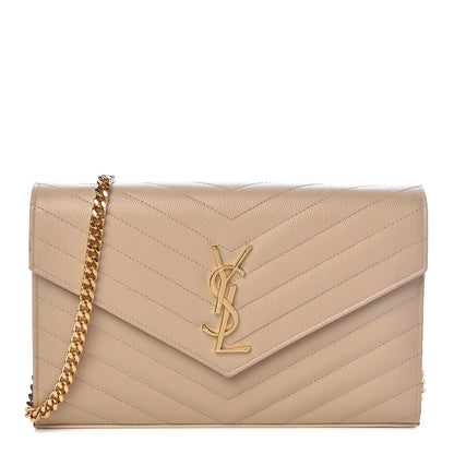 Saint Laurent Grain De Poudre Matelasse Chevron Monogram Chain Wallet Nude Powder 1 of 11