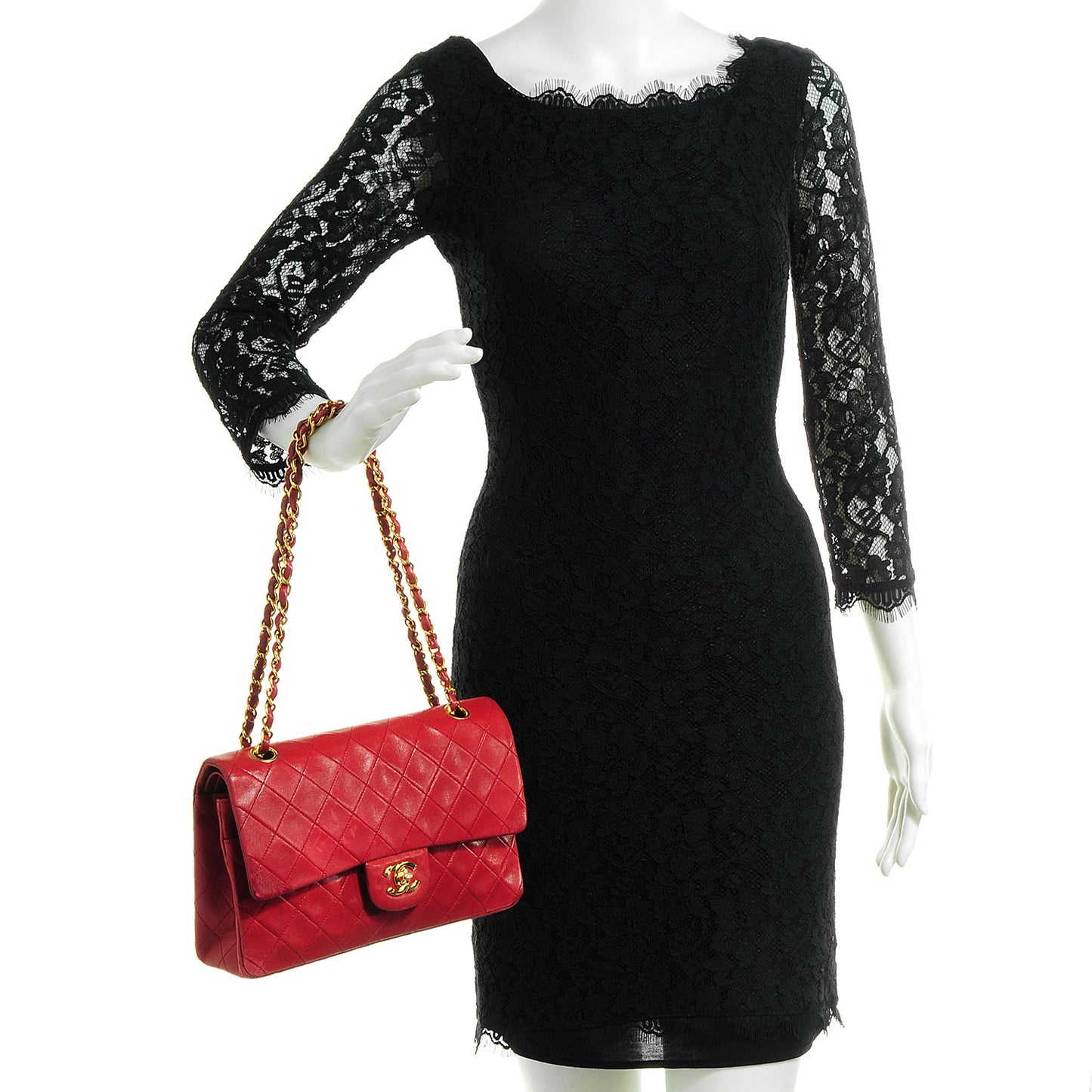 Lambskin Quilted Medium Double Flap Red