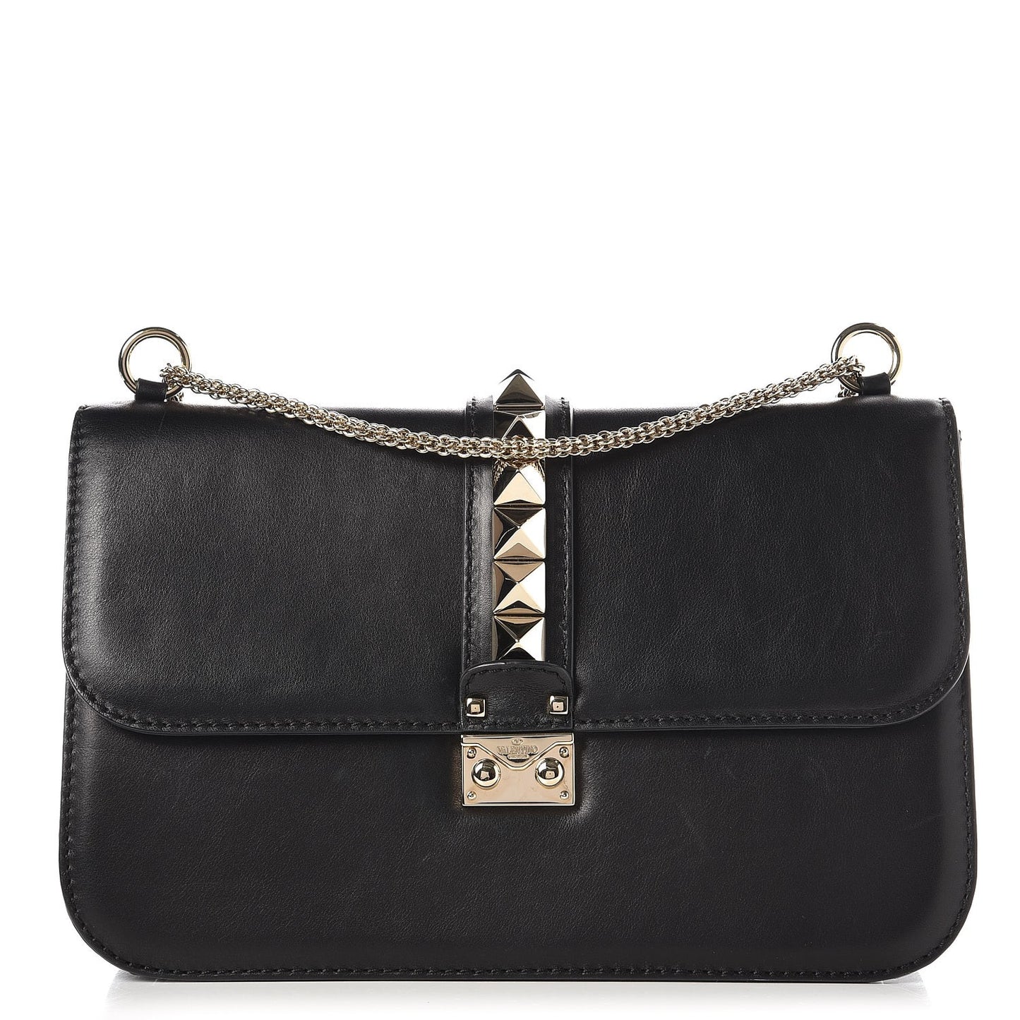 Vitello Medium Glam Lock Rockstud Flap Black