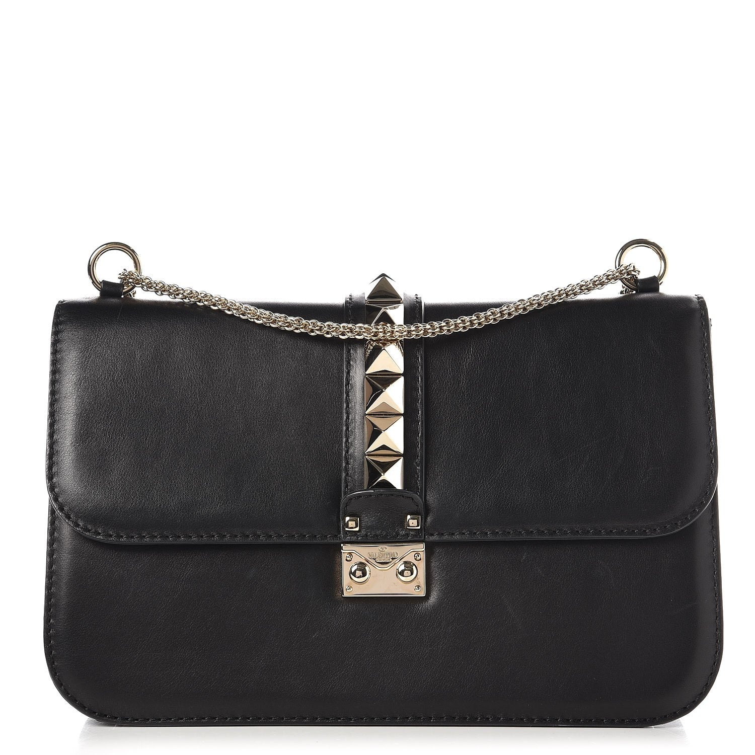 Valentino Garavani Vitello Medium Glam Lock Rockstud Flap Black 1 of 10