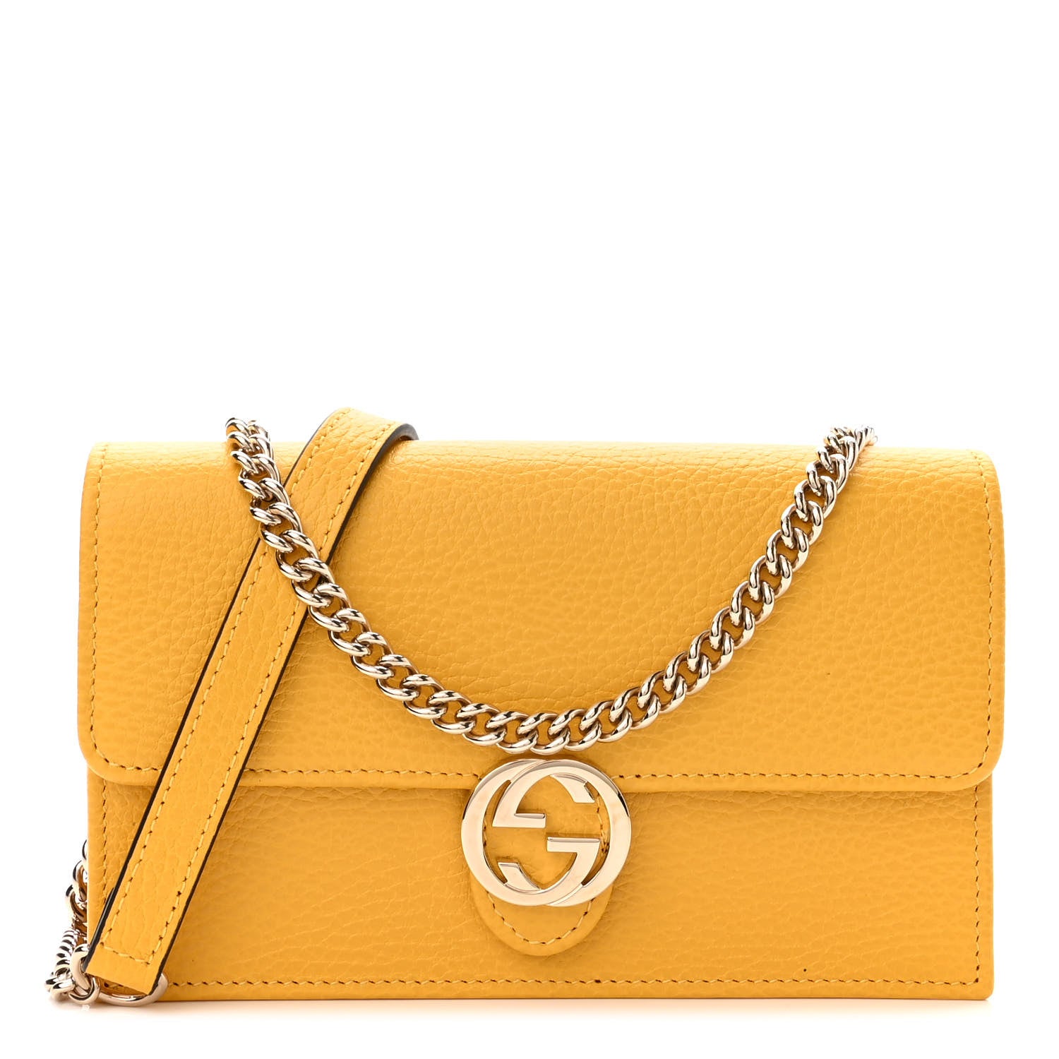 Gucci Dollar Calfskin Interlocking G Chain Wallet New Buttercup 1 of 11