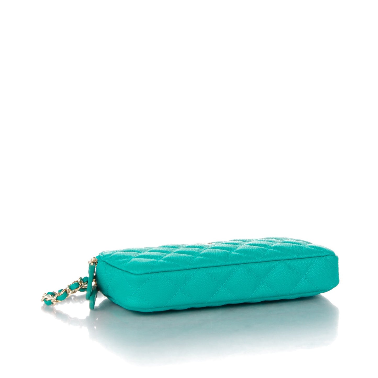Caviar Quilted Small Clutch With Chain Turquoise