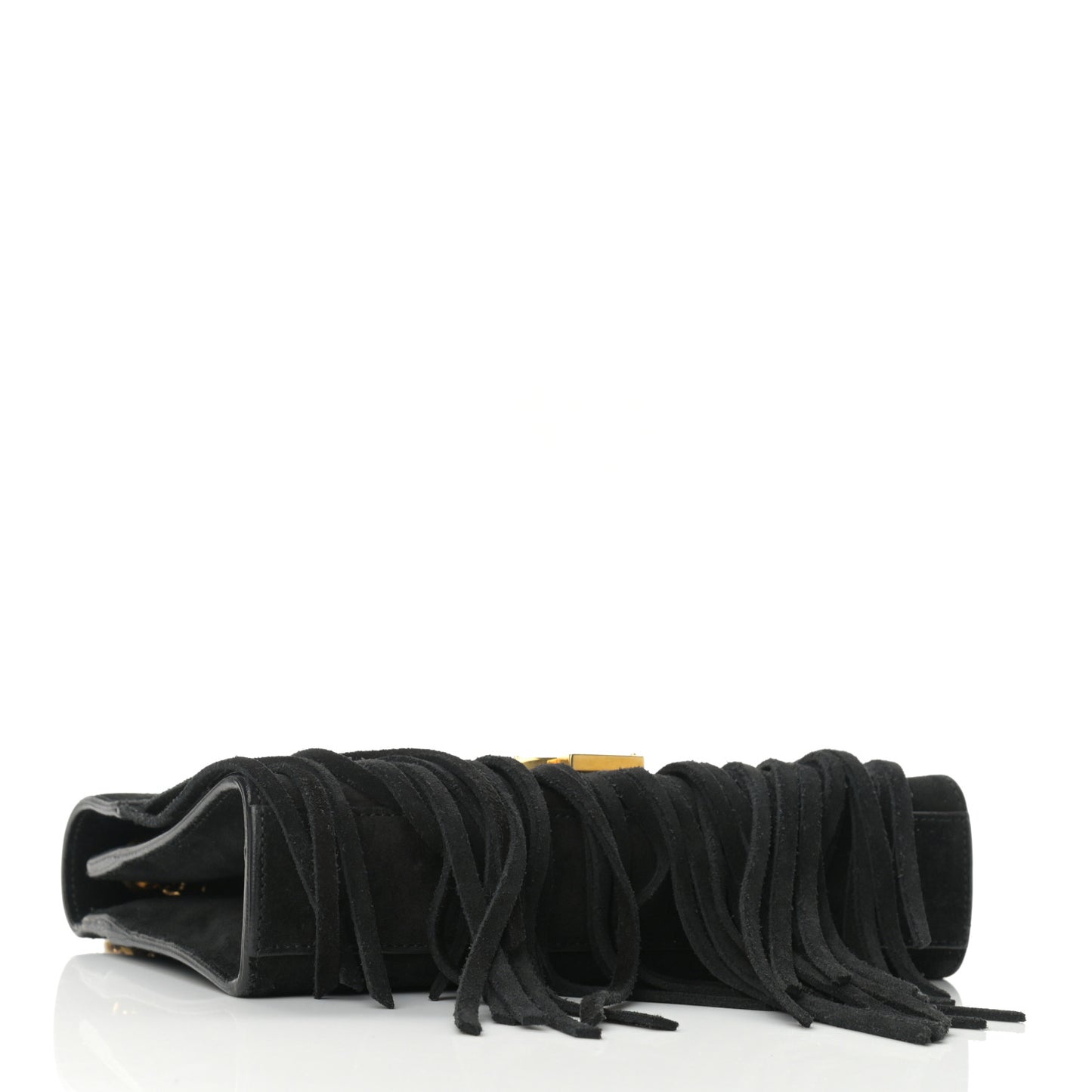 Suede Fringe Small Monogram Satchel Black