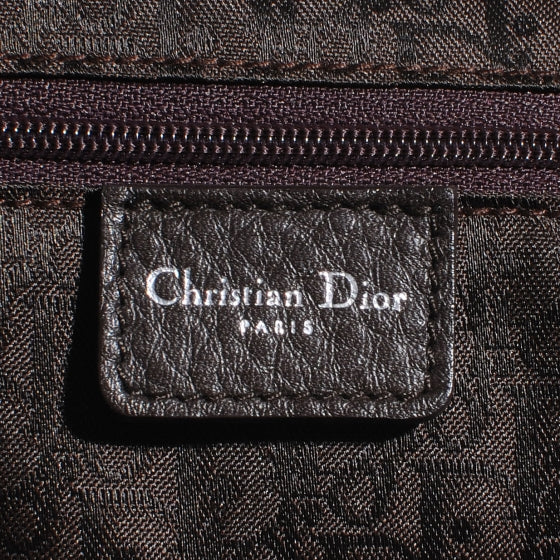 CHRISTIAN DIOR Leather Cannage Stitched Tote Dark Brown