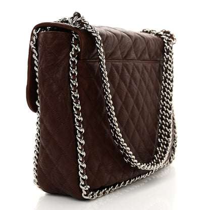 Chanel Washed Lambskin Quilted Chain Around Maxi Flap Dark Brown 3 of 10