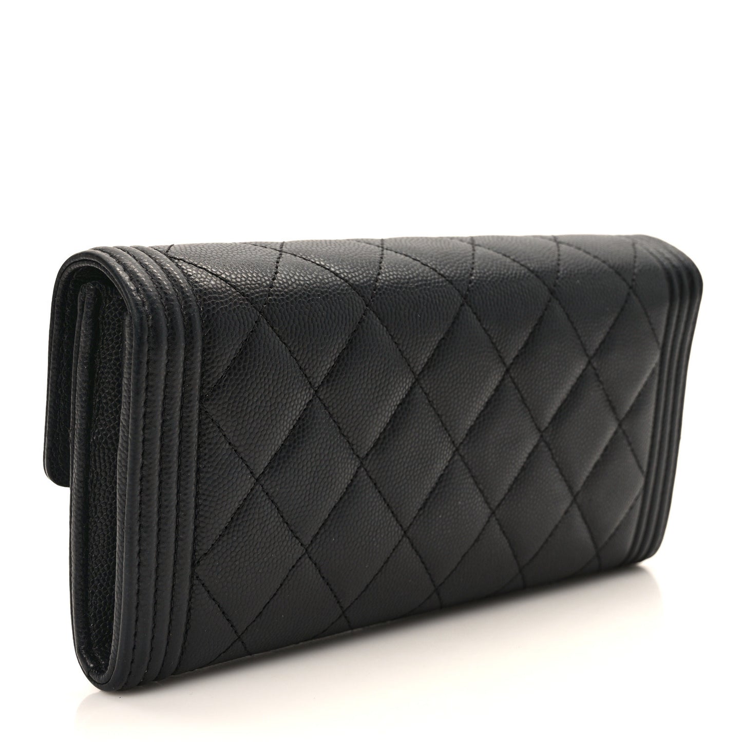 Caviar Quilted Large Boy Gusset Flap Wallet Black