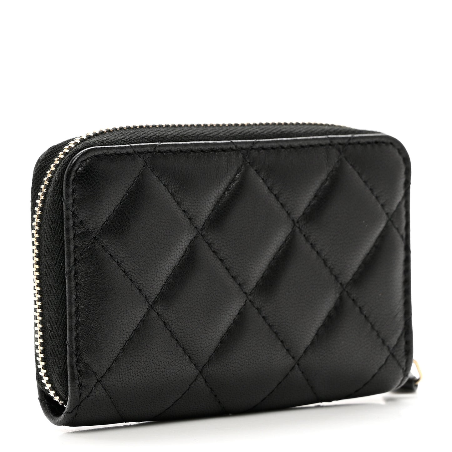Lambskin Quilted Graffiti Zip Around Coin Purse Wallet Black
