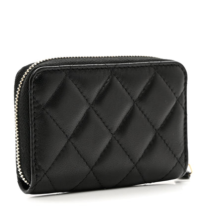Chanel Lambskin Quilted Graffiti Zip Around Coin Purse Wallet Black 3 of 7