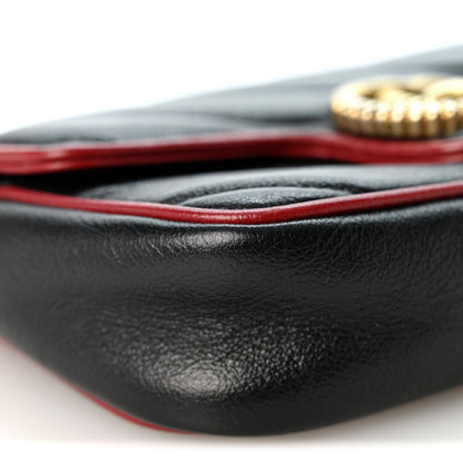 Gucci Vintage Effect Calfskin Matelasse Diagonal Super Mini Torchon GG Marmont Shoulder Bag Black Romantic Cherry 9 of 10