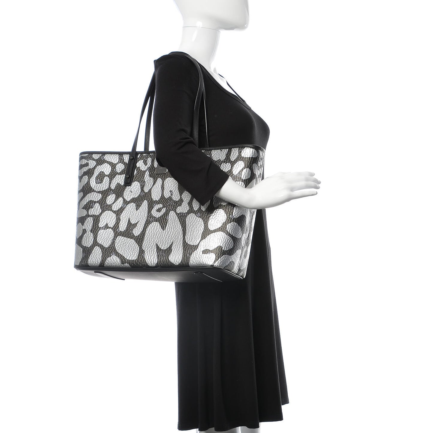 Visetos Metallic Leopard Print Medium Anya Shopper Tote Black