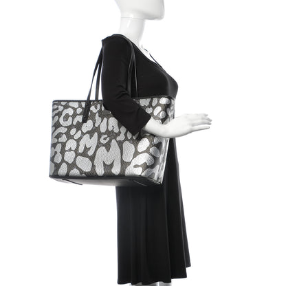 MCM Visetos Metallic Leopard Print Medium Anya Shopper Tote Black 2 of 12