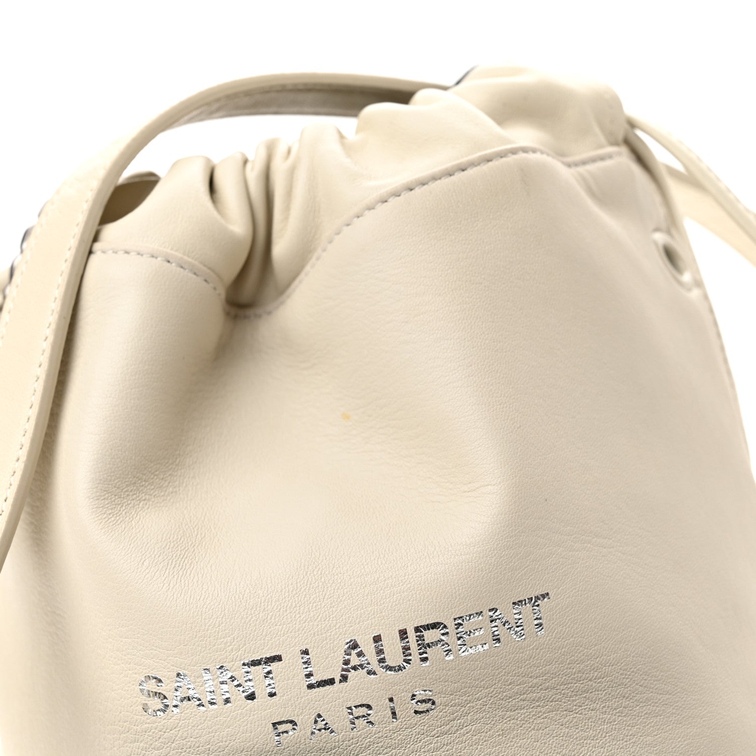Saint Laurent Lambskin Small Teddy Bucket Bag White 8 of 10