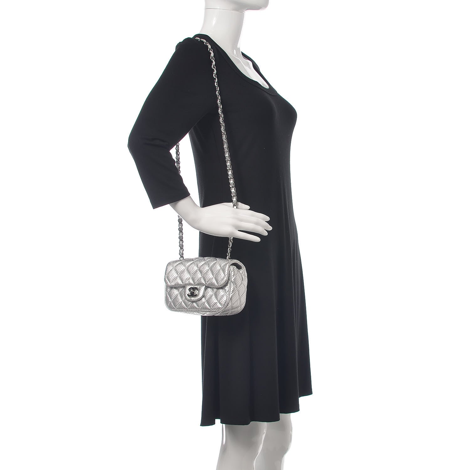 Chanel Metallic Lambskin Perforated Mini Rectangular Flap Silver 2 of 13