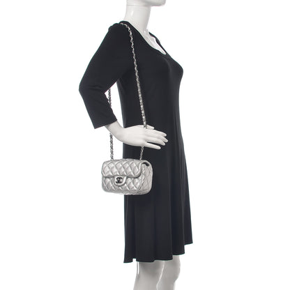 Chanel Metallic Lambskin Perforated Mini Rectangular Flap Silver 2 of 13