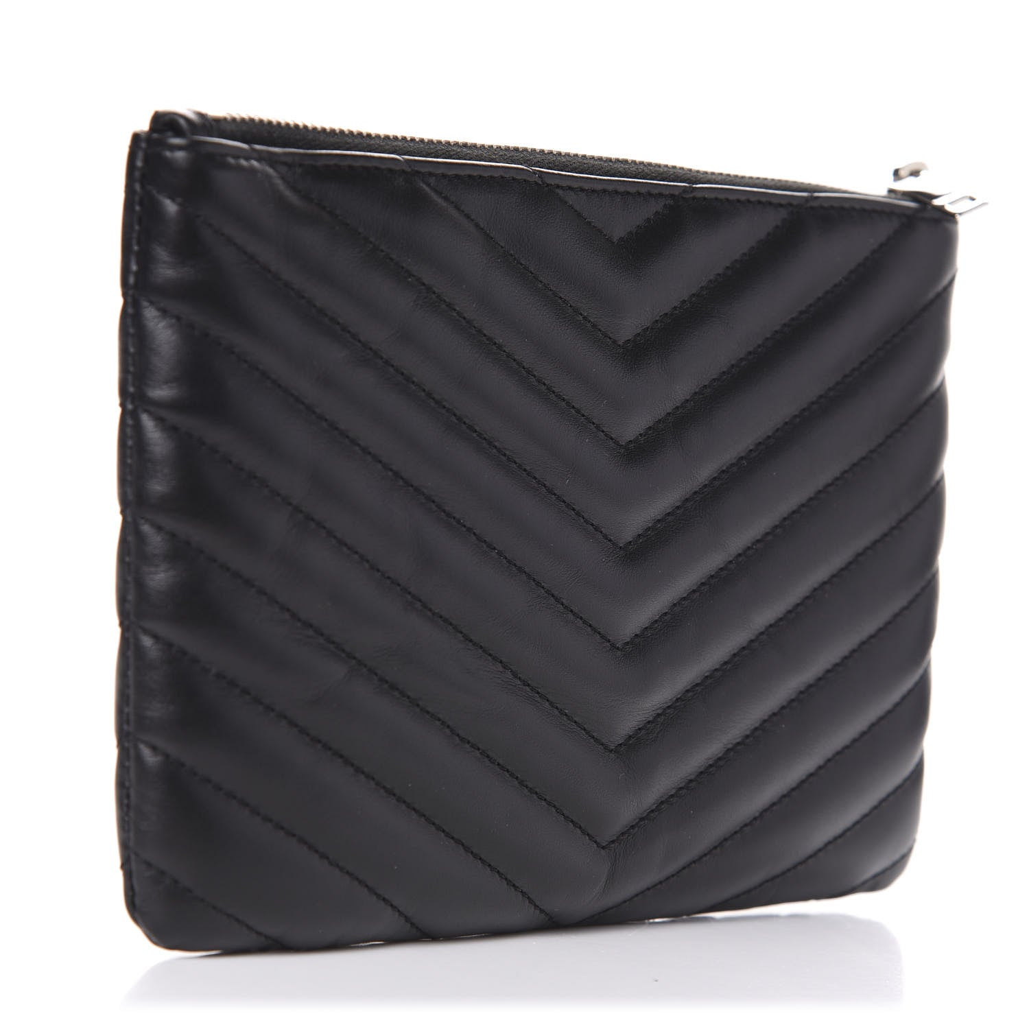 Saint Laurent Calfskin Matelasse Chevron Monogram Pouch Black 3 of 8