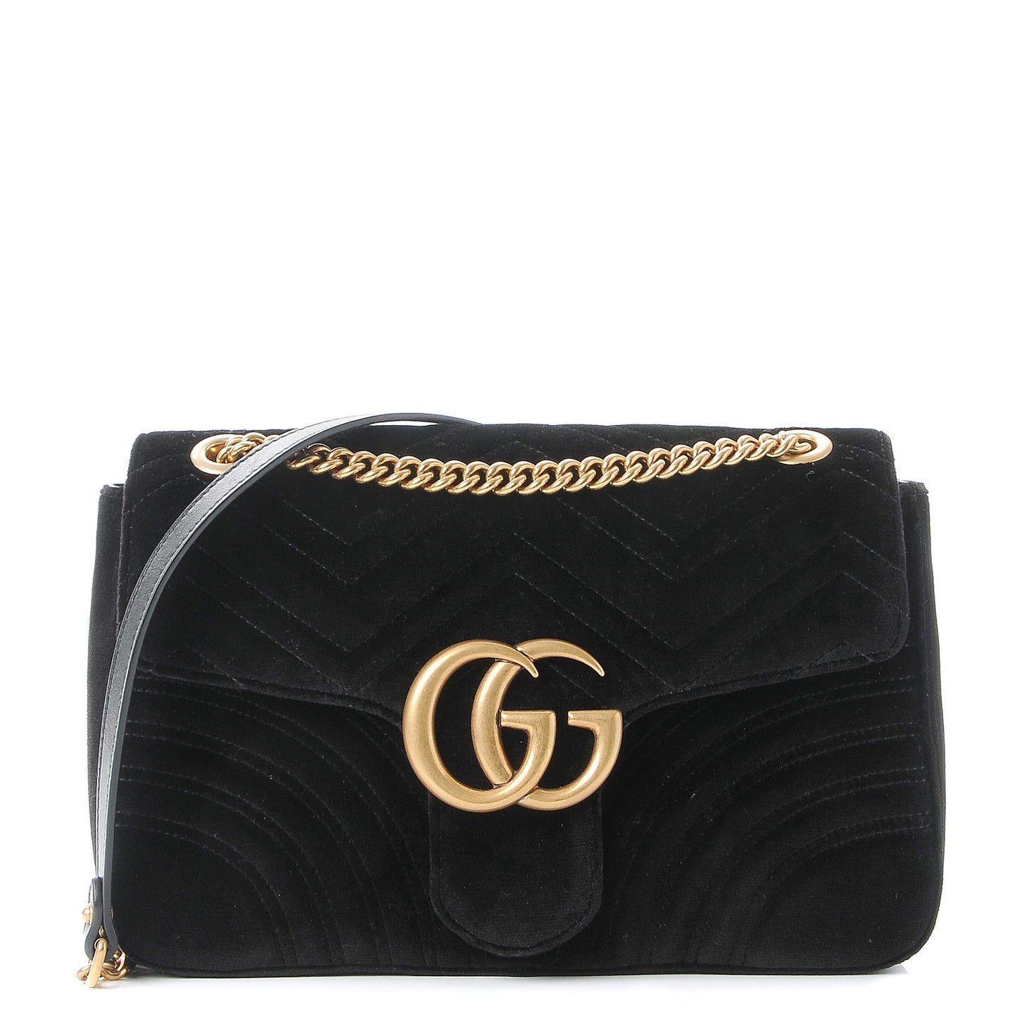 Velvet Matelasse Medium GG Marmont Shoulder Bag Black