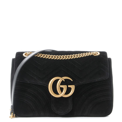 Gucci Velvet Matelasse Medium GG Marmont Shoulder Bag Black 1 of 8