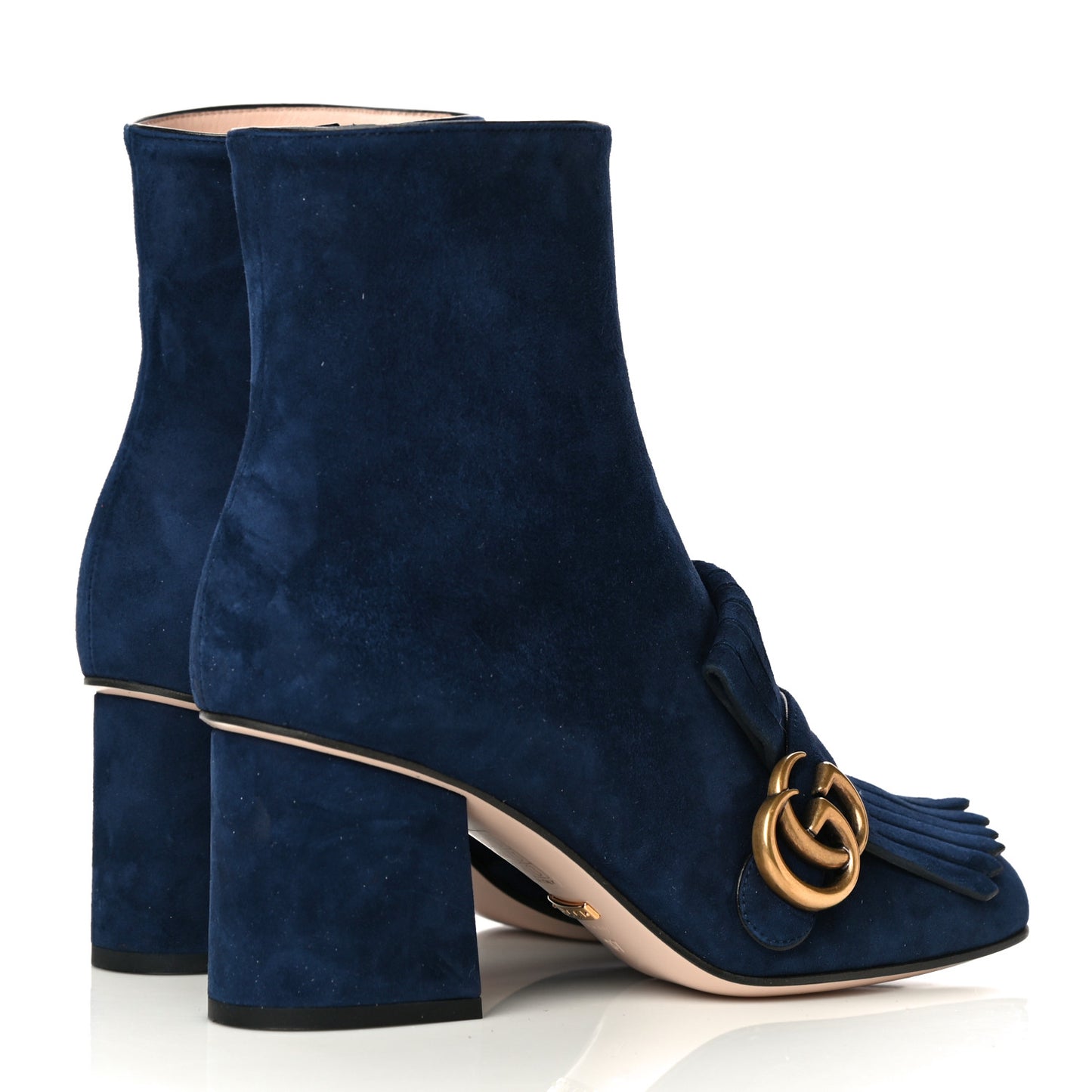 Kid Scamosciato GG Marmont Fringe 75mm Ankle Boots 37 Blue Ink