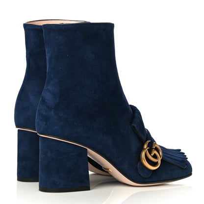Gucci Kid Scamosciato GG Marmont Fringe 75mm Ankle Boots 37 Blue Ink 3 of 12