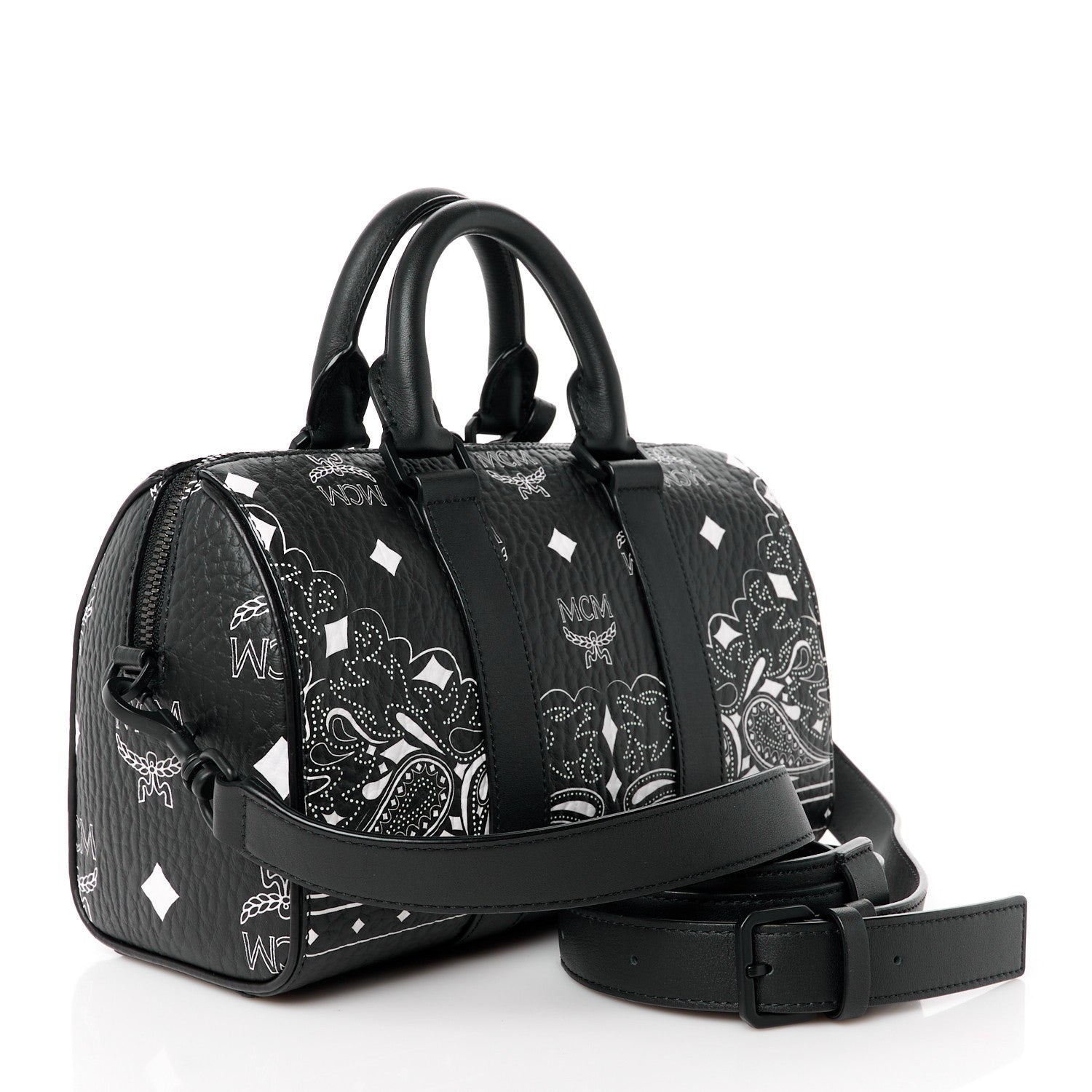 MCM Visetos Bandana Small Aren Boston Bag Black 3 of 12