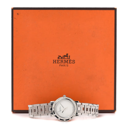 Hermes Stainless Steel Diamond Mother of Pearl 24mm Clipper Quartz Watch 6 of 6