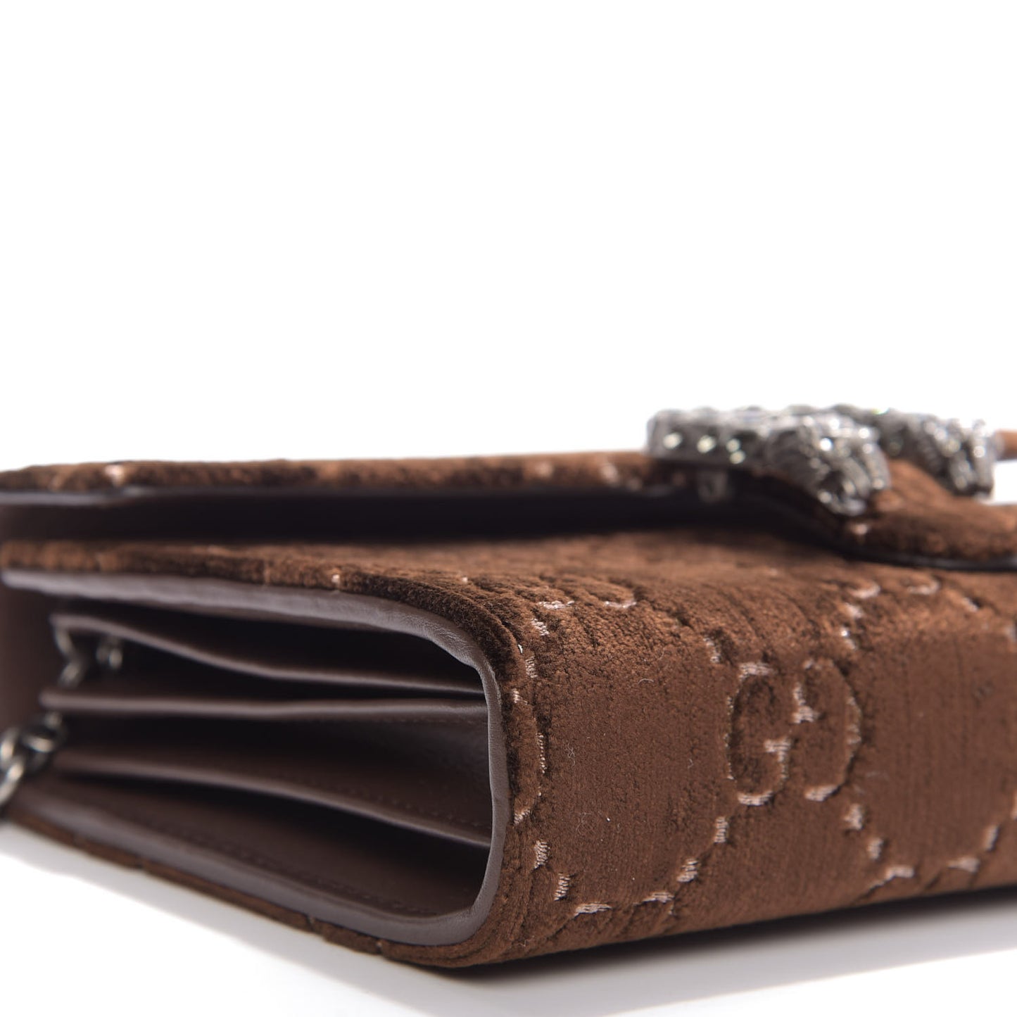 Velvet GG Monogram Mini Dionysus Chain Wallet Brown