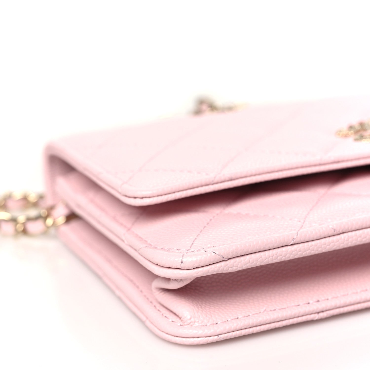 Chanel Caviar Quilted Crystal CC Wallet On Chain WOC Light Pink 10 of 12