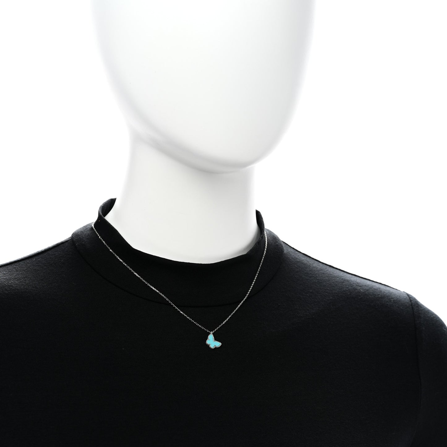 18K White Gold Turquoise Sweet Alhambra Butterfly Pendant Necklace