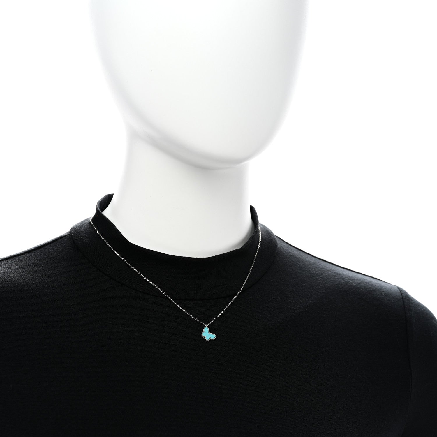 Van Cleef & Arpels 18K White Gold Turquoise Sweet Alhambra Butterfly Pendant Necklace 2 of 5