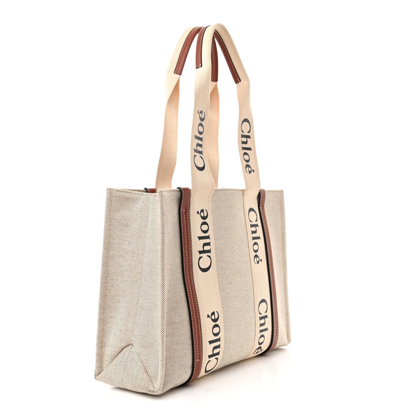 Cotton Calfskin Medium Woody Ribbon Tote White Brown