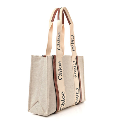 Chloe Cotton Calfskin Medium Woody Ribbon Tote White Brown 3 of 11