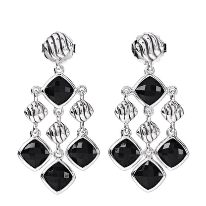 David Yurman Sterling Silver Black Onyx Sculpted Cable Chandelier Earrings 1 of 4