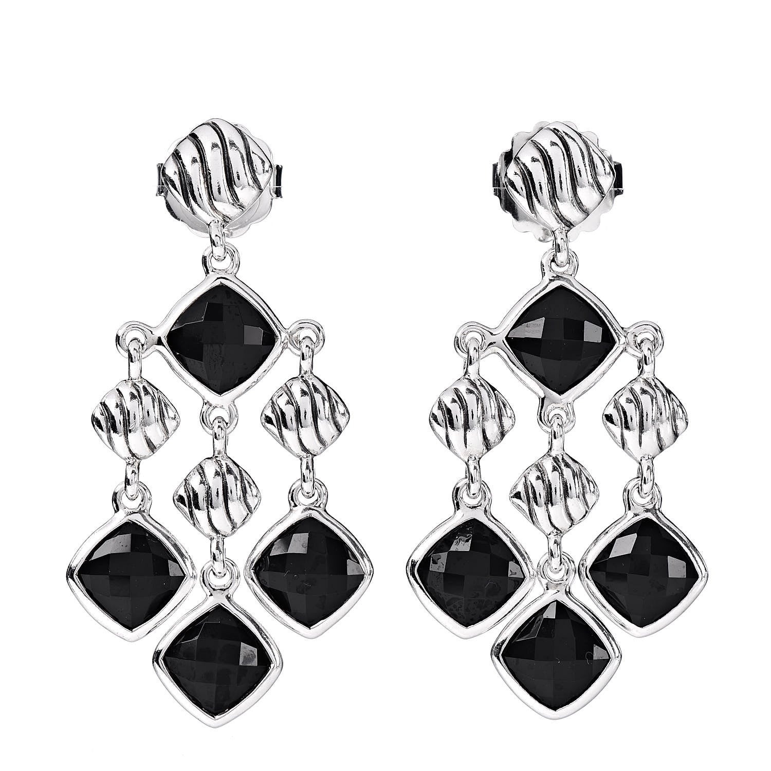 David Yurman Sterling Silver Black Onyx Sculpted Cable Chandelier Earrings 1 of 4