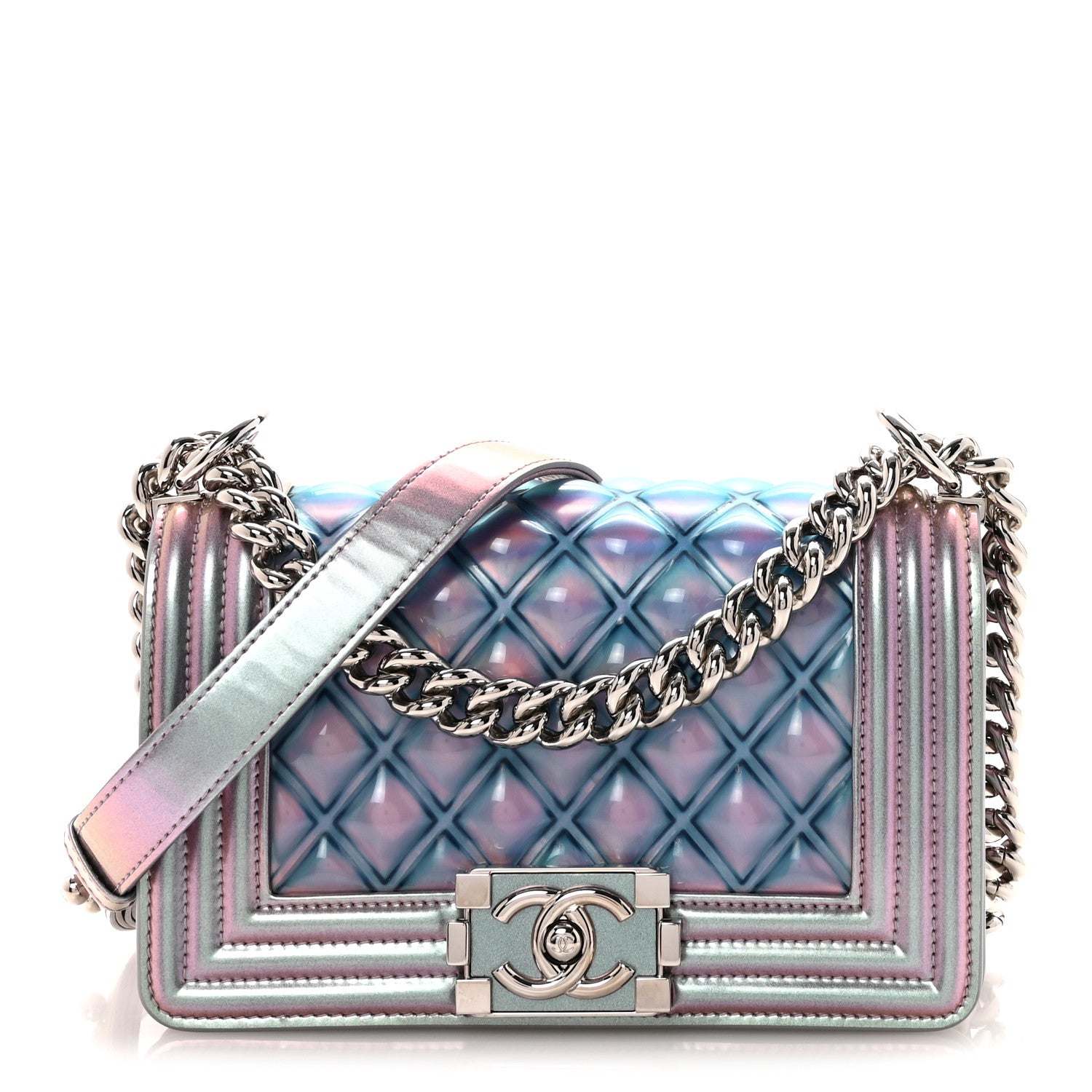 Chanel Iridescent Patent Calfskin PVC Quilted Small Boy Flap Light Purple 1 of 10