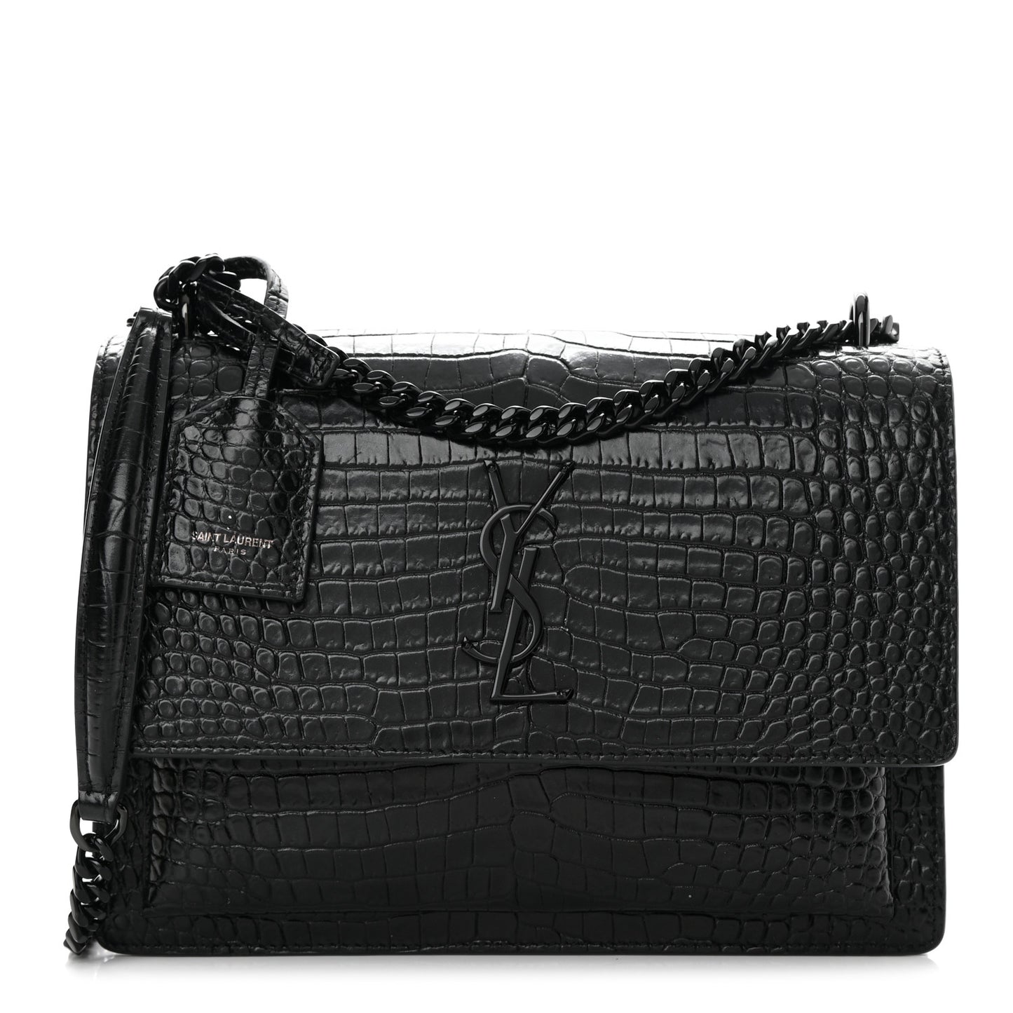 Calfskin Crocodile Embossed Medium Monochrome Monogram Sunset Black