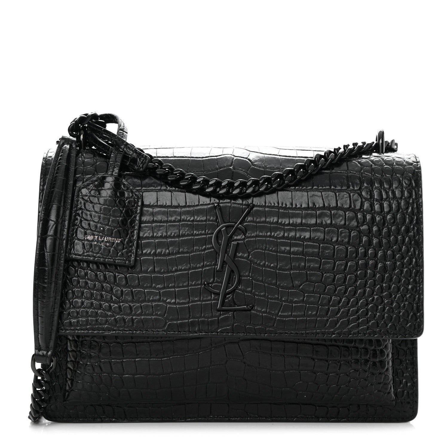Saint Laurent Calfskin Crocodile Embossed Medium Monochrome Monogram Sunset Black 1 of 12