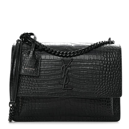Saint Laurent Calfskin Crocodile Embossed Medium Monochrome Monogram Sunset Black 1 of 12