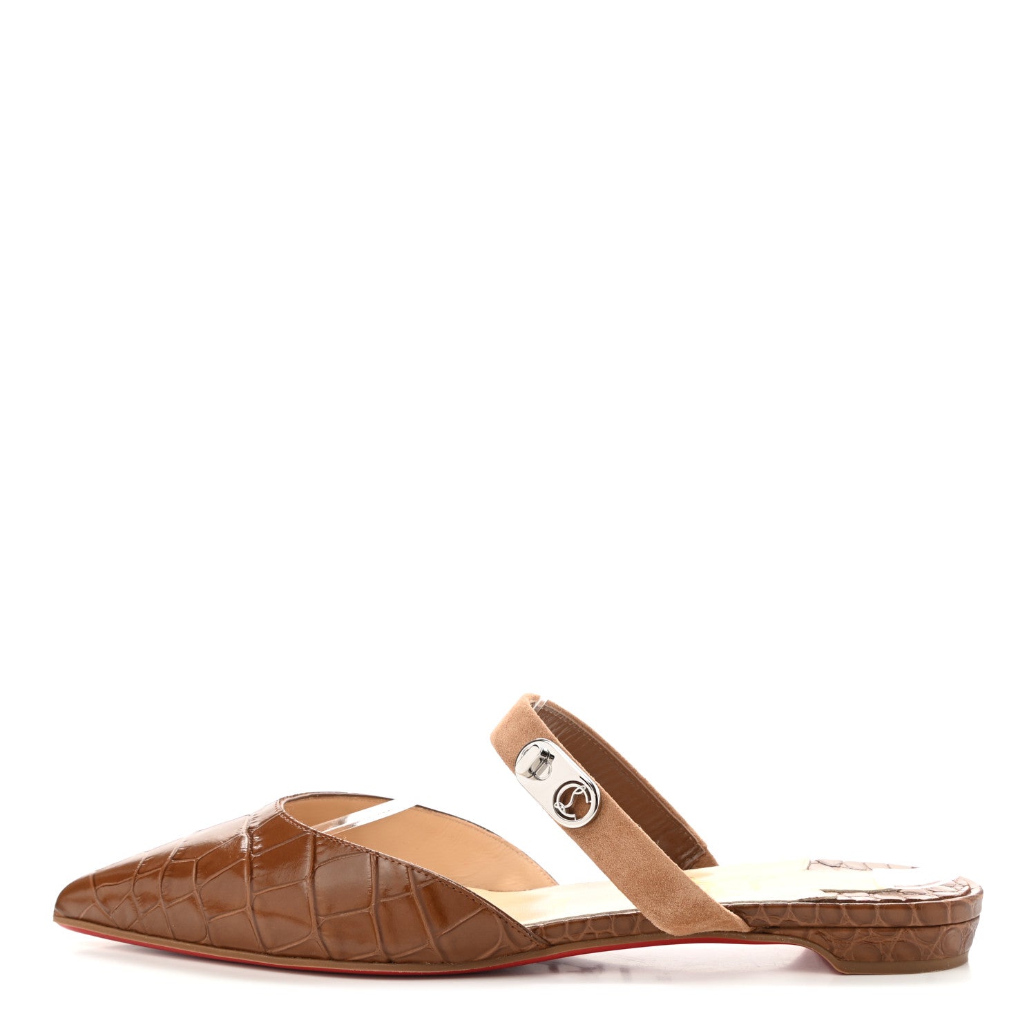 Christian Louboutin Calfskin Crocodile Embossed Choc Lock Flats 38 Biscotto 1 of 8