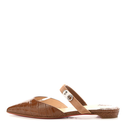 Christian Louboutin Calfskin Crocodile Embossed Choc Lock Flats 38 Biscotto 1 of 8
