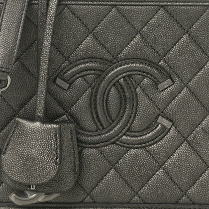 Chanel Metallic Caviar Quilted Medium CC Filigree Vanity Case Dark Silver 8 of 11