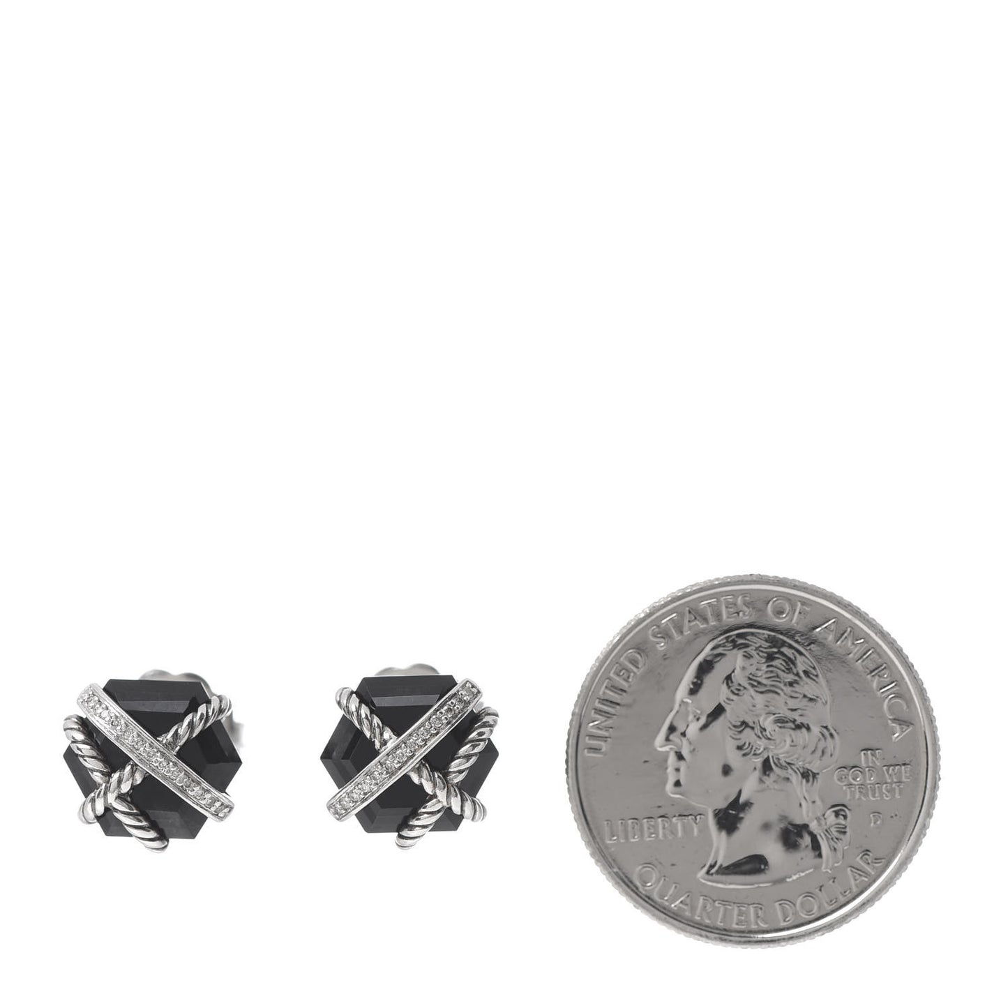 Sterling Silver Diamond Black Onyx 11mm Cable Wrap Earrings