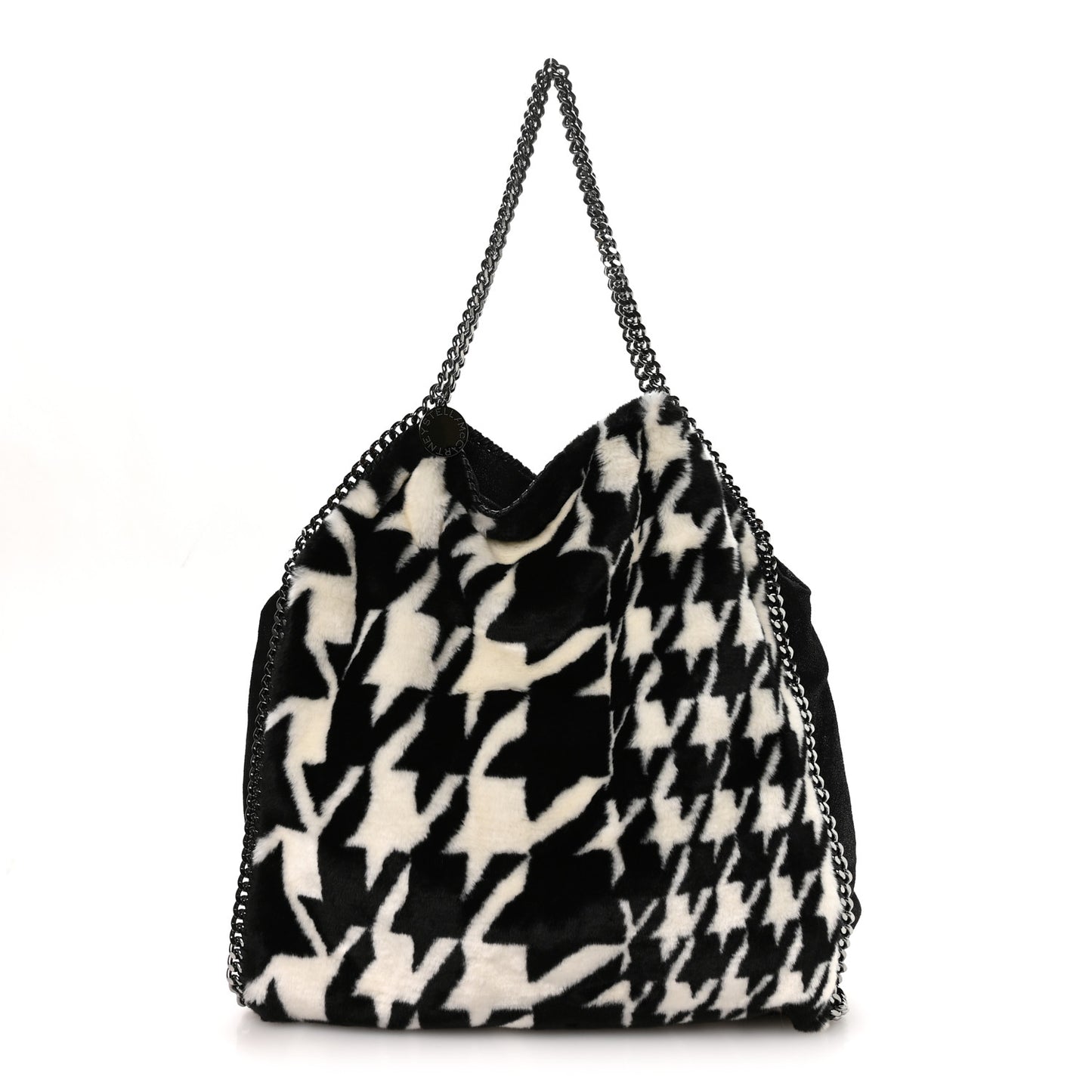 Eco Fur Houndstooth Big Falabella  Tote Black White