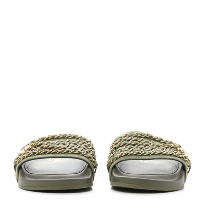 Chanel Canvas Chain Flat Sandals 38 Khaki 2 of 10