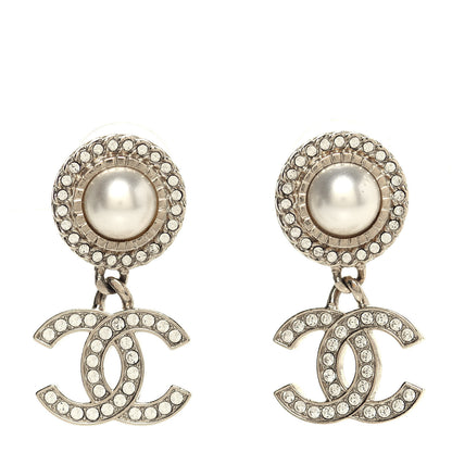 Chanel Crystal Pearl Bow-tiful CC Drop Earrings Gold 1 of 5