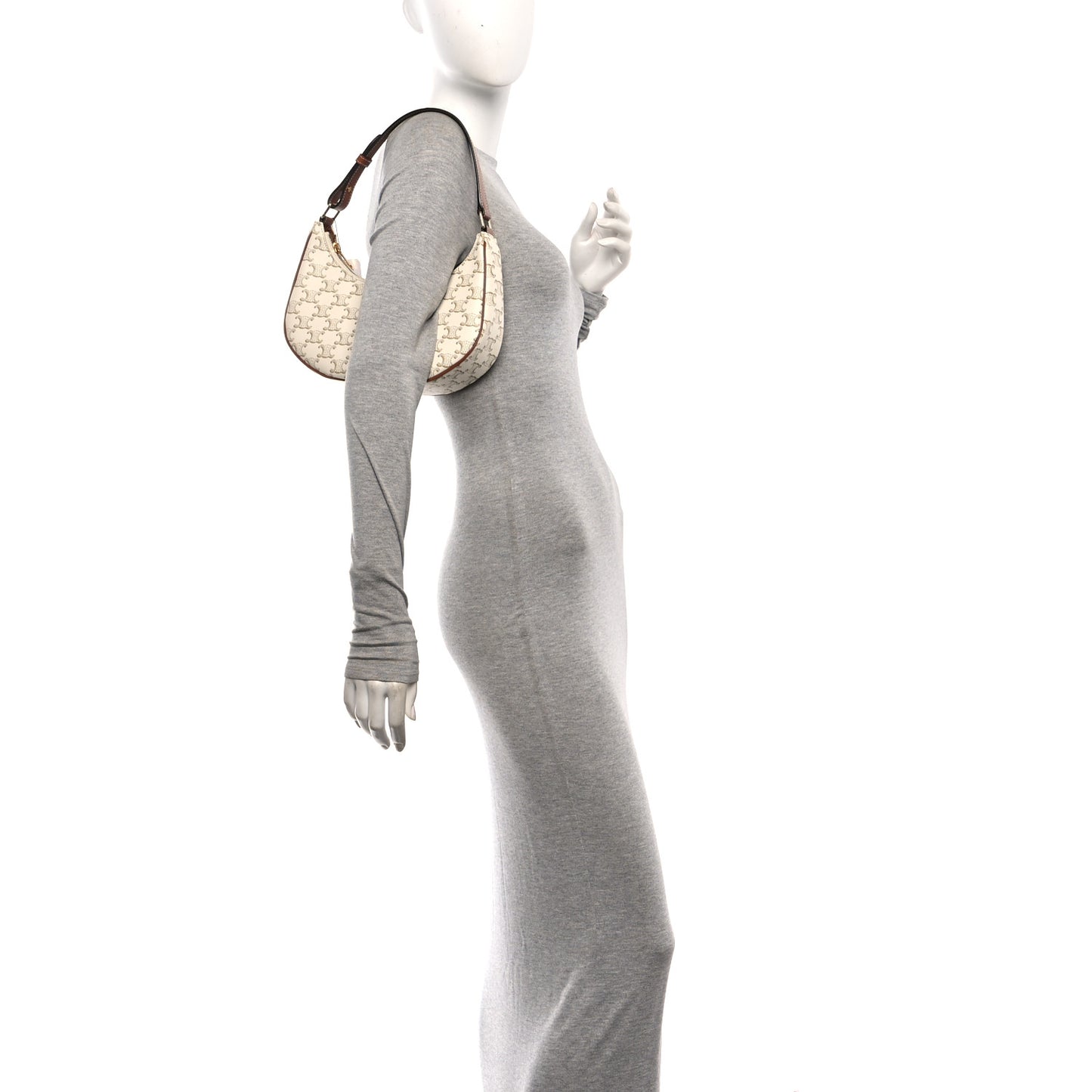 Canvas Calfskin Ava Triomphe Shoulder Bag White